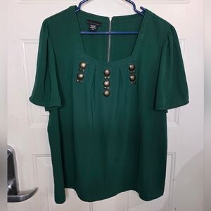 Apostrophe Blouse Top Green Size‎ XL Zipper Closure In Back